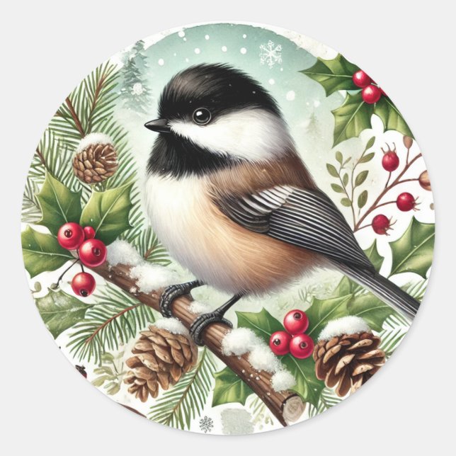 Helgdag Chickadee Runt Klistermärke (Framsida)