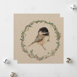 Helgdag Chickadee Watercolor Painting Julkort