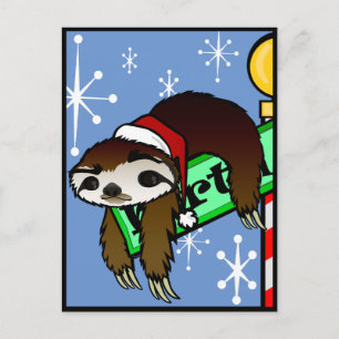 HELGDAG CHRISTMAS SANTA SLOTH LODRÄT POSTCARD HELG VYKORT