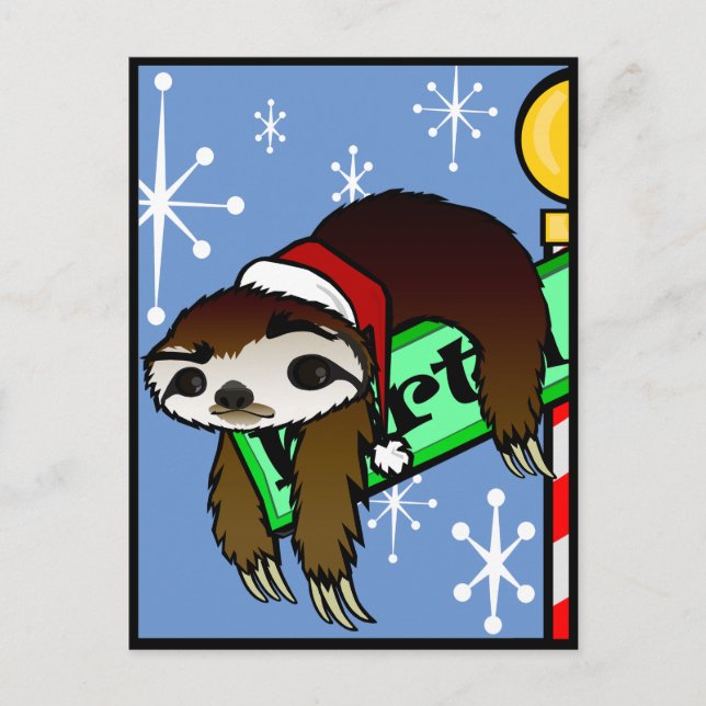 HELGDAG CHRISTMAS SANTA SLOTH LODRÄT POSTCARD HELG VYKORT (Framsida)