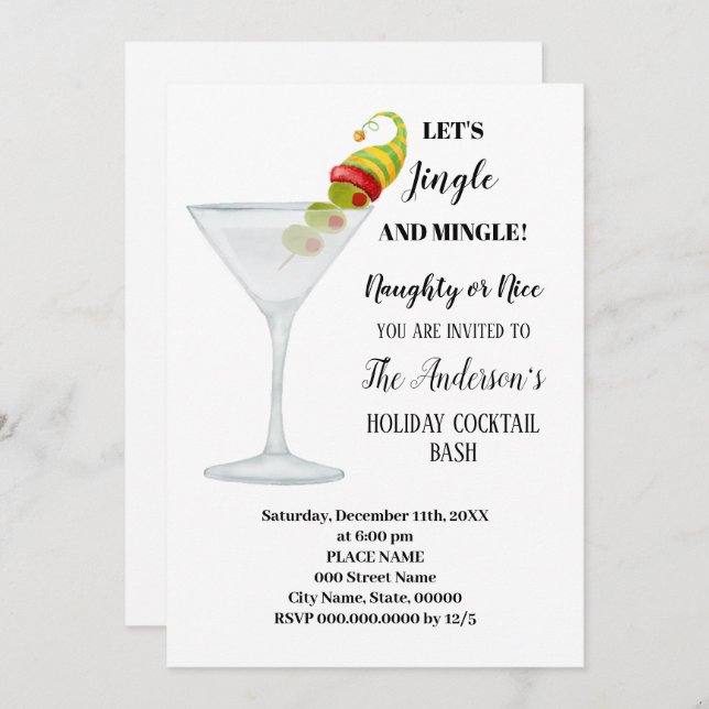 Helgdag Cocktail Bash Årlig jul Party Inbjudningar (Fram/baksida)