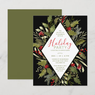 Helgdag Cocktail Party Watercolor Vintage Holly Inbjudningar