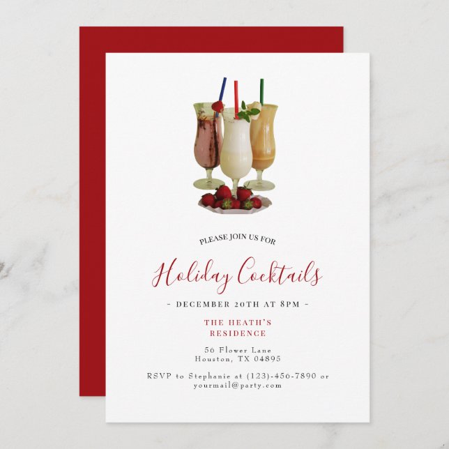 Helgdag Cocktails jul Party Inbjudningar (Fram/baksida)