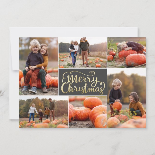 Helgdag Collage Card för Guld Script God jul Julkort (Framsida)