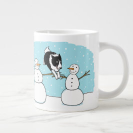Helgdag Collie Agilitet Hund med Snögubbar Jumbo Mugg