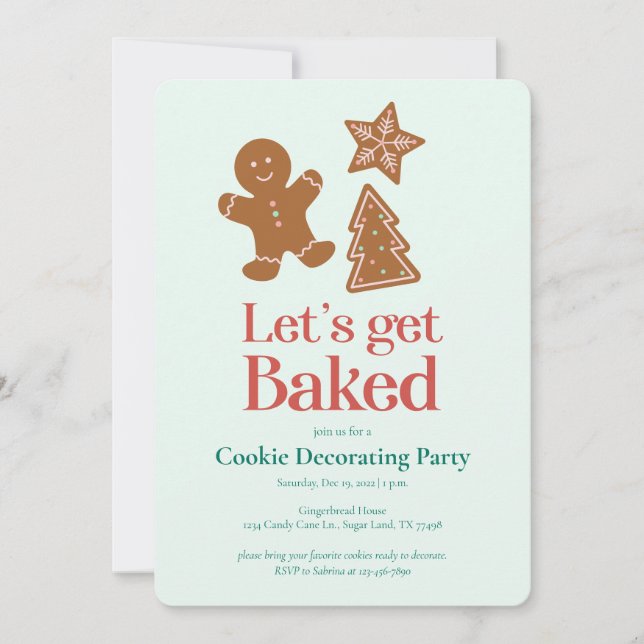 Helgdag Cookie Decorating Party | Gingerbröd Inbjudningar (Framsida)