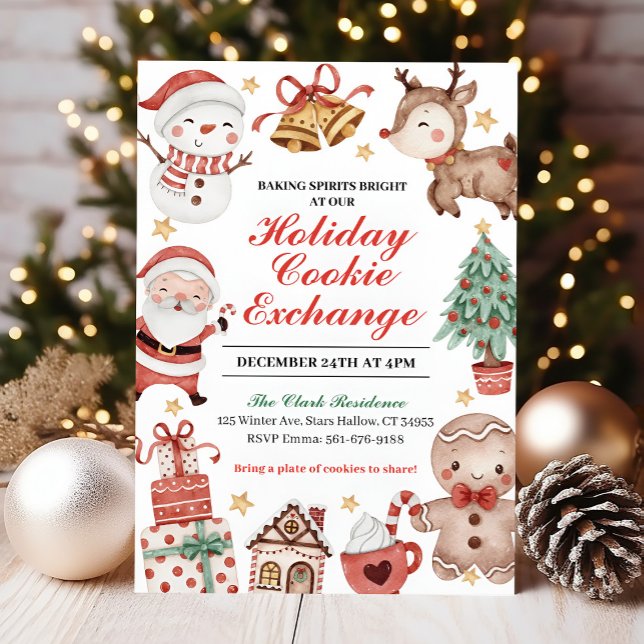 Helgdag Cookie Exchange-inbjudan, jul Inbjudningar (Holiday Cookie Exchange Invitation)