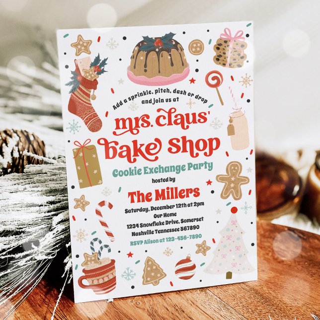 Helgdag Cookie Exchange Mrs. Claus' Bake Shop Inbjudningar (Skapare uppladdad)
