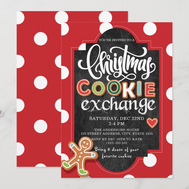 Helgdag Cookie Exchange Party Red Polka-punkt Inbjudningar (Fram/baksida)