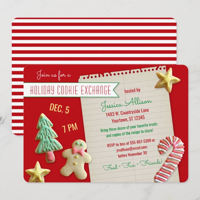 Helgdag Cookie Exchange Swap Party Inbjudningar (Fram/baksida)