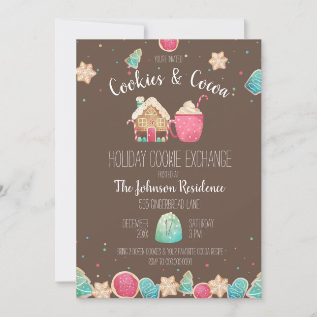 Helgdag Cookie Swap Cookies & Cocoa Chocolate Inbjudningar (Framsida)