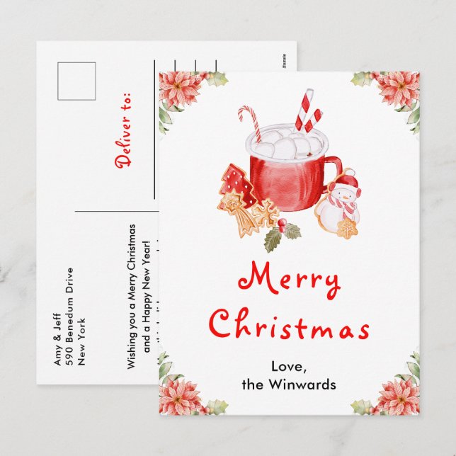 Helgdag Cookies och Cocoa Red God jul Helg Vykort (Fram/baksida)