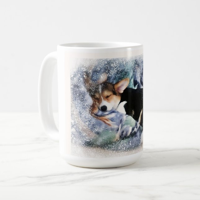 Helgdag Corgi Puppy Kaffemugg (Framsida vänster)