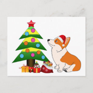 Helgdag Corgi Tecknad med Träd Helg Vykort