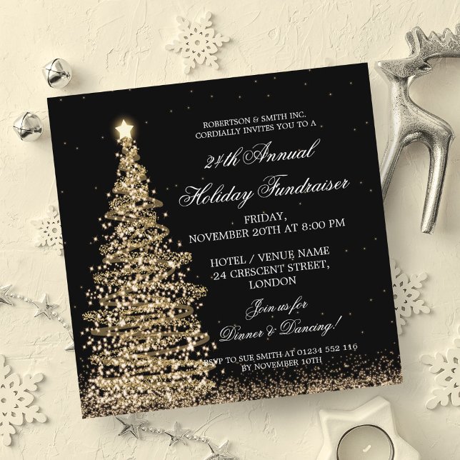 Helgdag Corporate Fundraiser Gala Guld Inbjudningar (Holiday Corporate Fundraiser Gala Gold Invitation)