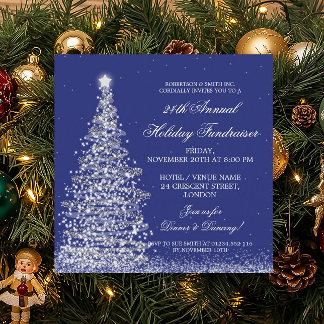 Helgdag Corporate Fundraiser Gala Silver Navy Blue Inbjudningar (Holiday Corporate Fundraiser Gala Silver Navy Blue Invitation)
