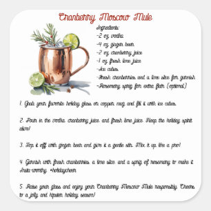 Helgdag Cranberry Moskva Mule Cocktail Recipe Fyrkantigt Klistermärke