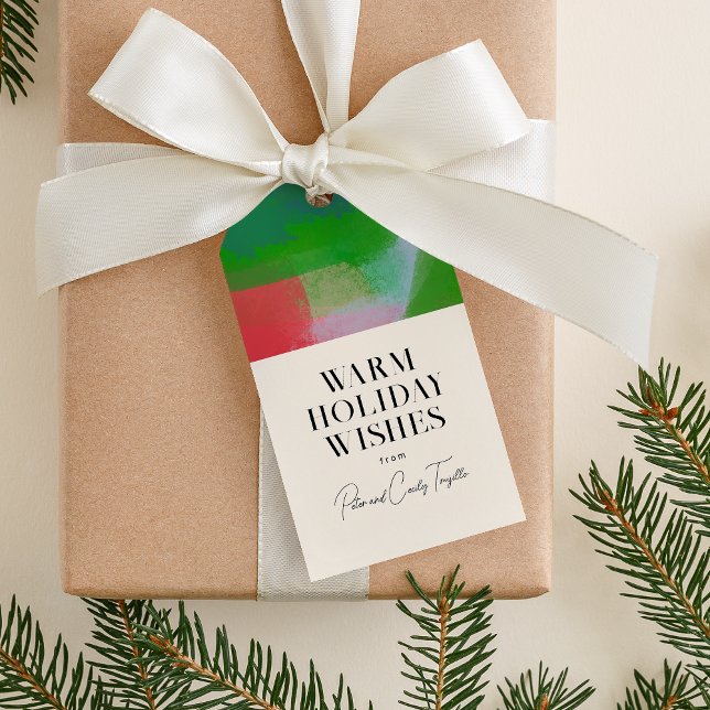 Helgdag Cream Grönt Red Modern Art Abstrakt Presentetikett (Skapare uppladdad)