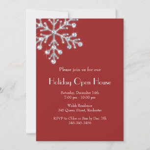 Helgdag Crystal Snowflake Open House (rött) Inbjudningar
