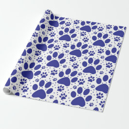 Helgdag Cute Seamless Blue Paw Print Presentpapper