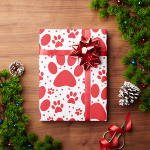 Helgdag Cute Seamless Red Paw Print Presentpapper