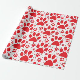 Helgdag Cute Seamless Red Paw Print Presentpapper