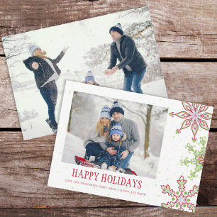 Helgdag Cute Snowflake Whimsical Colorful 2 Photo Julkort
