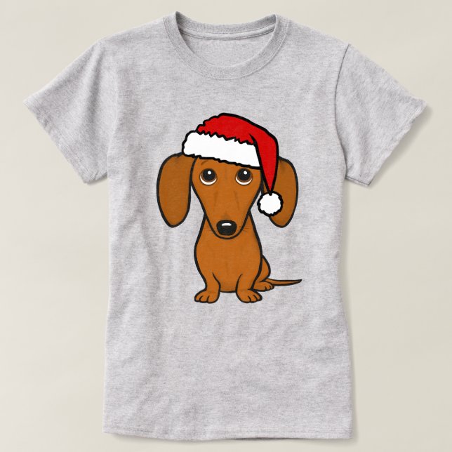 Helgdag Dachshund Santa Cute JulWiener Hund T Shirt (Design framsida)