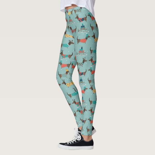 Helgdag Dachshunds med gåvor och leder Mönster Leggings (Vänster)