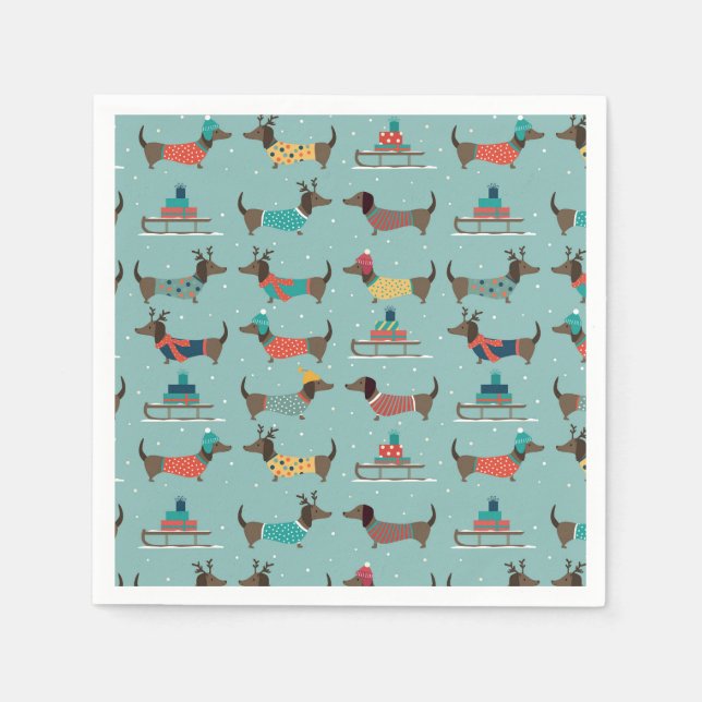 Helgdag Dachshunds med gåvor och leder Mönster Pappersservett (Framsidan)