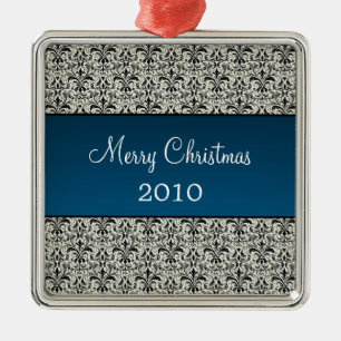 Helgdag Damask Premium Square Ornament, Blue Julgransprydnad Metall