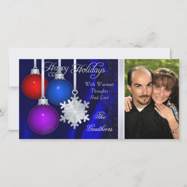 Helgdag Dekoration Blue Silke Silver Photo Card Julkort (Framsida)