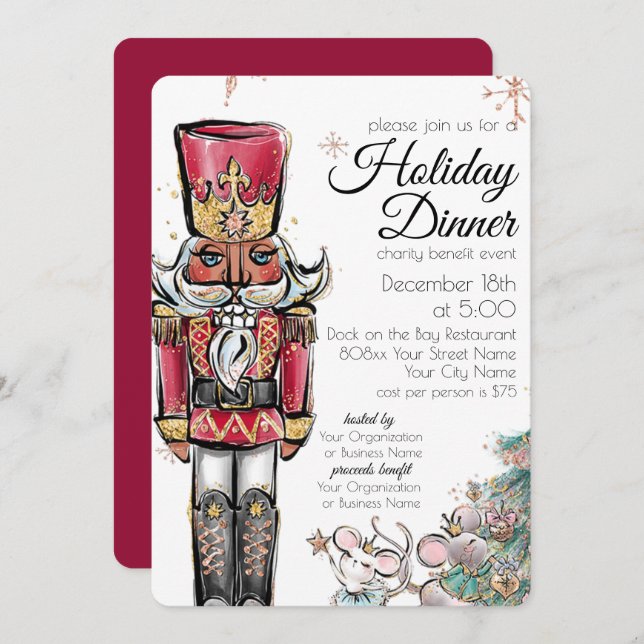 Helgdag Dinner Charity Event Nutcracker-jul Inbjudningar (Fram/baksida)