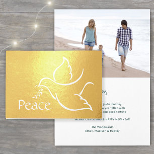 Helgdag Dove Elegant Peace Grönt Typography Photo Folierat Kort