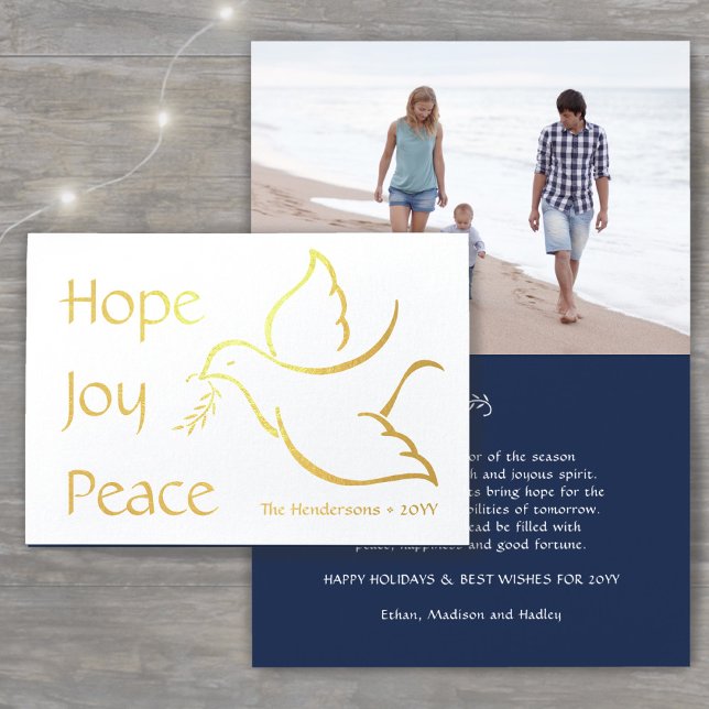 Helgdag Dove Hope Joy Peace Navy Blue Modern Photo Folierat Kort (Skapare uppladdad)