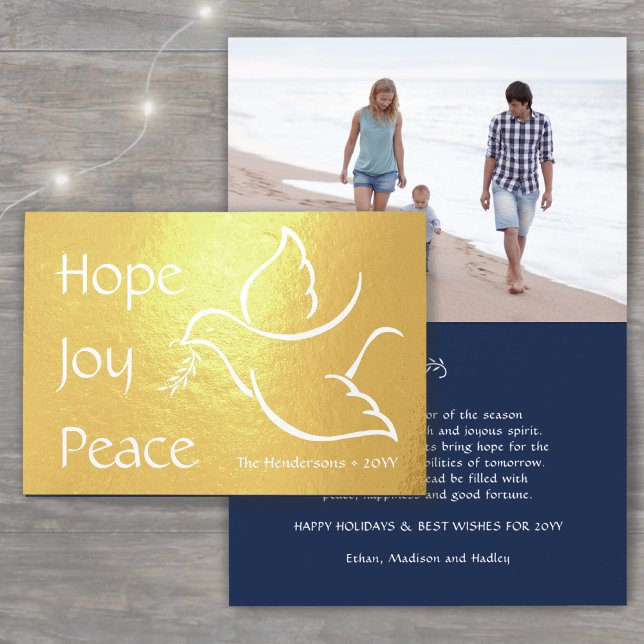 Helgdag Dove Modern Hope Joy Peace Navy Blue Photo Folierat Kort (Skapare uppladdad)