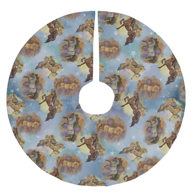 Helgdag Dreamcatcher Western Horses Patterned Julgransmatta Borstad Polyester (Framsidan)