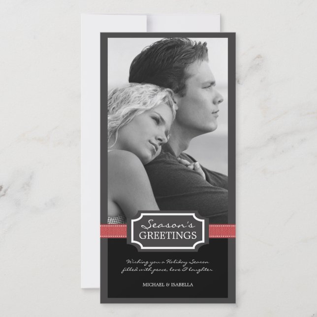 Helgdag Elegance Season's Hälsning Red Ribbon Julkort (Framsida)