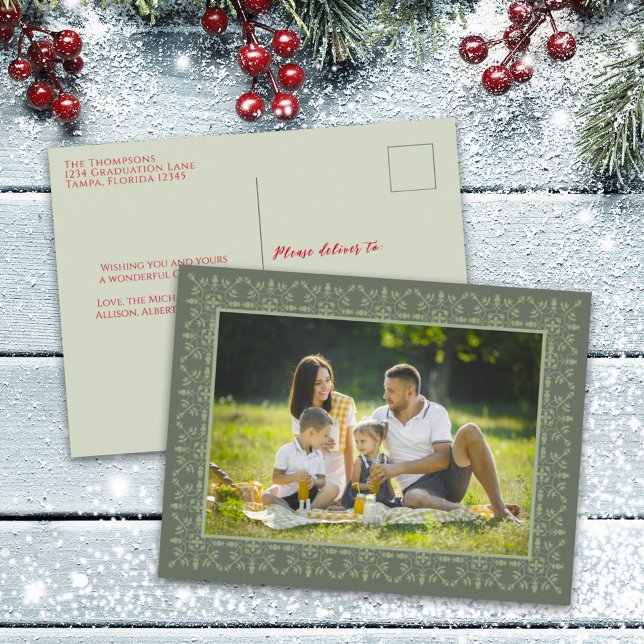 Helgdag Elegant Grönt Snowflake Classic 1 Photo Helg Vykort (Skapare uppladdad)