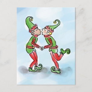 Helgdag Elves Kissing Helg Vykort