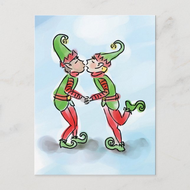 Helgdag Elves Kissing Helg Vykort (Framsida)