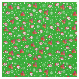 Helgdag Fabric Grönt Kattunge i Cute jul Tyg