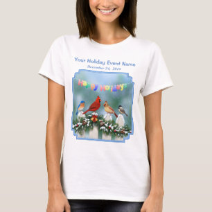 Helgdag Fåglar och julträdgård T-shirt