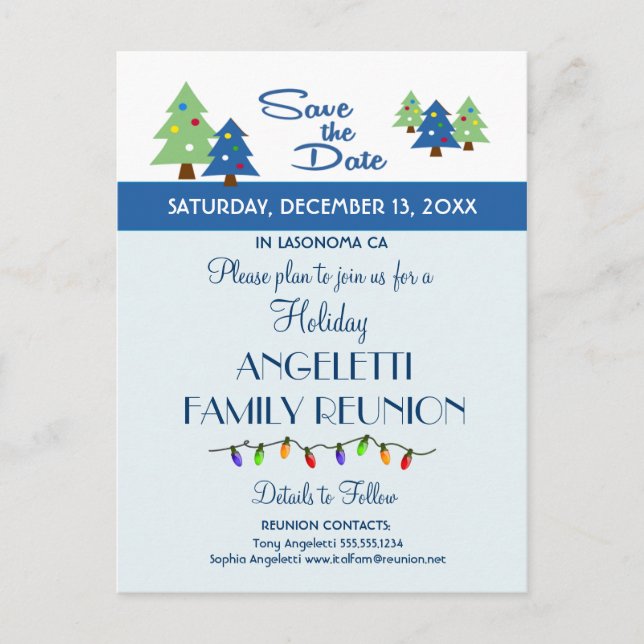 Helgdag Familjeåterförening, Party, Spara datum fö Meddelande Vykort (Framsida)