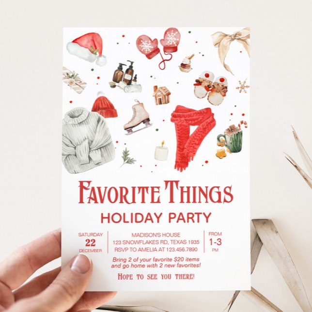 Helgdag Favorite Sak jul Party Inbjudningar (Favorite Things Holiday Christmas Party Invitation)