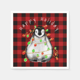 Helgdag Festive Penguin, twinkle red grönt ljus Pappersservett