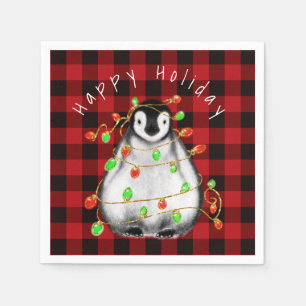 Helgdag Festive Penguin, twinkle red grönt ljus Pappersservett