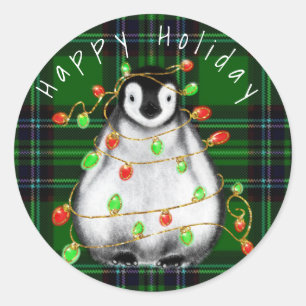Helgdag Festive Penguin, twinkle red grönt ljus Runt Klistermärke