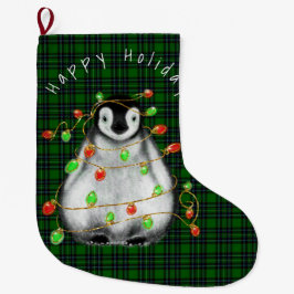 Helgdag Festive Penguin, twinkle red grönt ljus Stor Julstrumpa