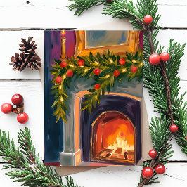 Helgdag Fireplace | Julgarlandfärgat kort